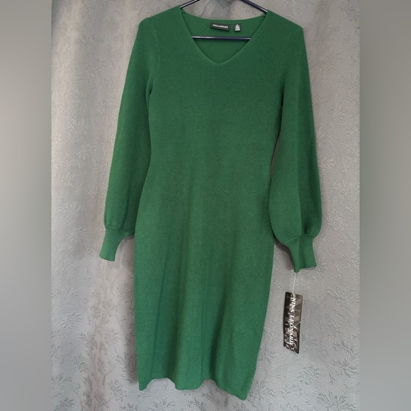 Nina Leonard Deep Green Long Sleeve Knit Dress - Picture 4 of 6